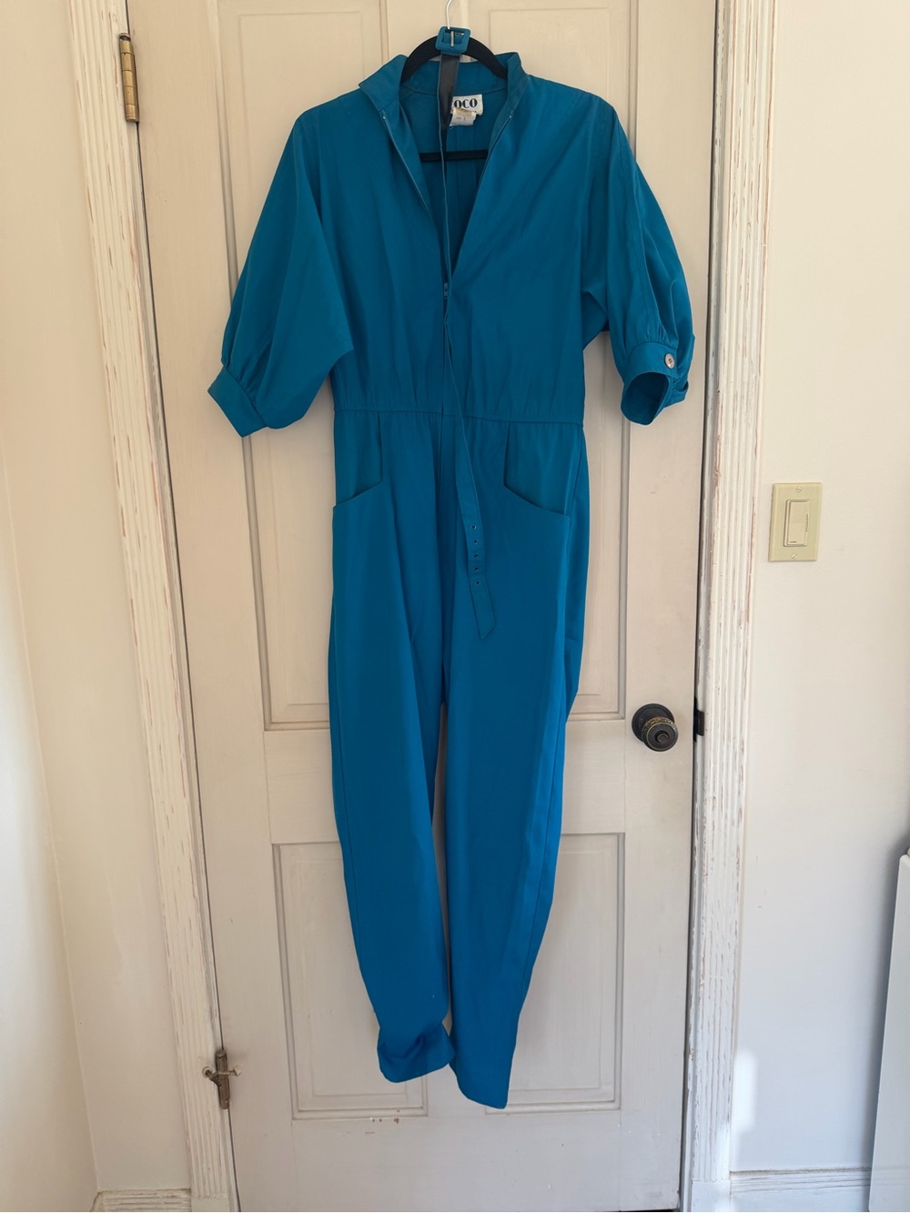Bright Teal Zipper Utility Jumpsuit